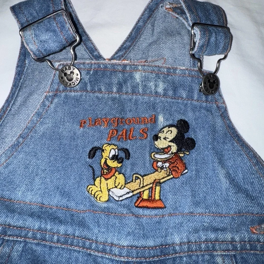 Vintage Baby Mickey & Pluto Denim Overalls 0/6 Months‎ Playground Pals